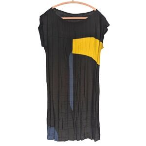 Babette Textured Tunic Dress Large Black Colorblock Lagenlook Artsy Crinkle